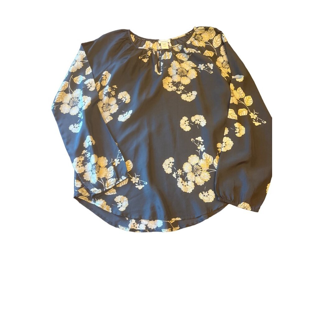 Sundance Green Floral Silk Long Sleeve Top Keyhole Neck‎ Size Small